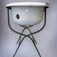 Vintage Hungarian Porcelain Baby Bath Tub w/Stand, Farmhouse Garden Planter A37,