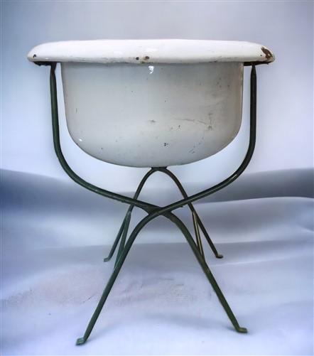 Vintage Hungarian Porcelain Baby Bath Tub w/Stand, Farmhouse Garden Planter A37,