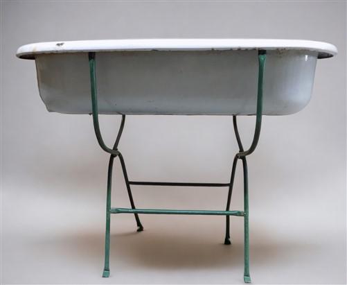 Vintage Hungarian Porcelain Baby Bath Tub w/Stand, Farmhouse Garden Planter A36,