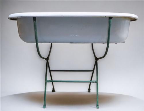 Vintage Hungarian Porcelain Baby Bath Tub w/Stand, Farmhouse Garden Planter A36,