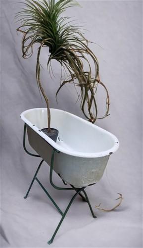 Vintage Hungarian Porcelain Baby Bath Tub w/Stand, Farmhouse Garden Planter A34,