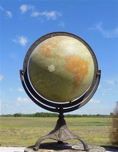 Rand McNally 12 Inch Globe, Cast Iron Art Deco Stand, Pre WW2 World Globe,