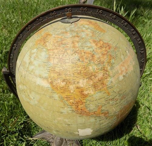 Rand McNally 12 Inch Globe, Cast Iron Art Deco Stand, Pre WW2 World Globe,