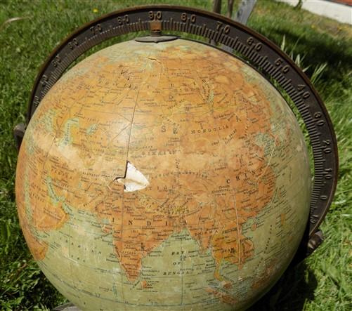 Rand McNally 12 Inch Globe, Cast Iron Art Deco Stand, Pre WW2 World Globe,