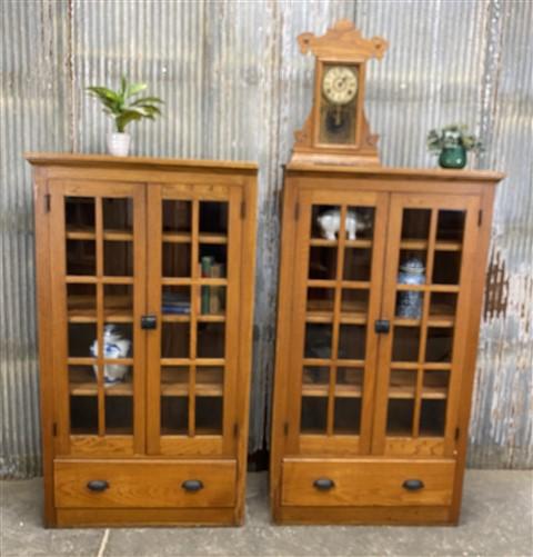 Set of Oak Built in Bookcases, Vintage Display Cabinets, Cupboards, China Hutch