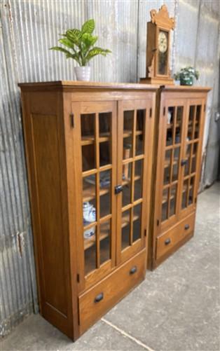 Set of Oak Built in Bookcases, Vintage Display Cabinets, Cupboards, China Hutch