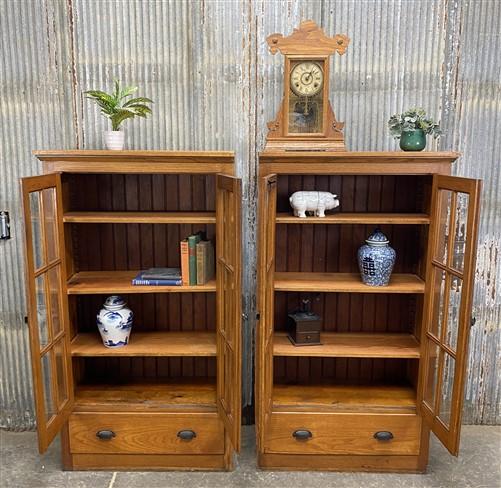 Set of Oak Built in Bookcases, Vintage Display Cabinets, Cupboards, China Hutch