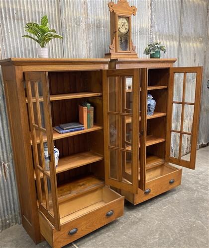 Set of Oak Built in Bookcases, Vintage Display Cabinets, Cupboards, China Hutch