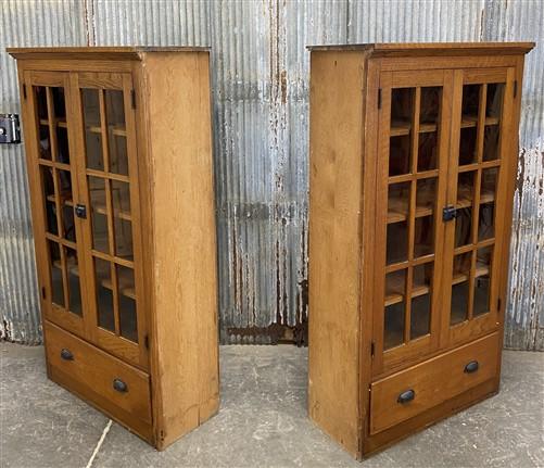 Set of Oak Built in Bookcases, Vintage Display Cabinets, Cupboards, China Hutch