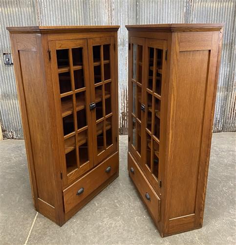 Set of Oak Built in Bookcases, Vintage Display Cabinets, Cupboards, China Hutch