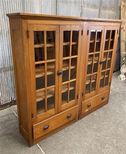 Set of Oak Built in Bookcases, Vintage Display Cabinets, Cupboards, China Hutch