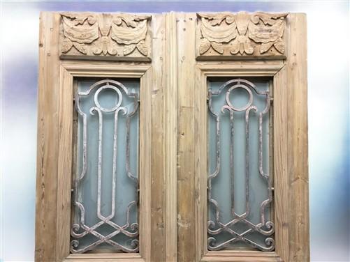 Antique French Double Doors (47x91) Wood Iron Doors, European Doors D273