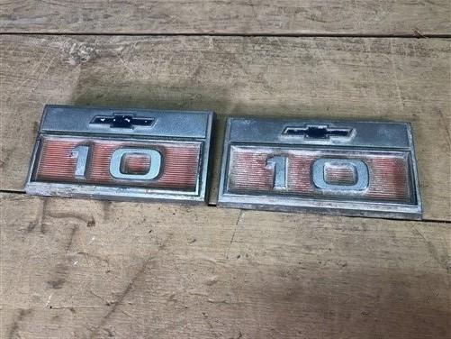 1966 Pair Chevy Chevrolet C10 Truck Chrome Trim Front Fender Badge Emblems,