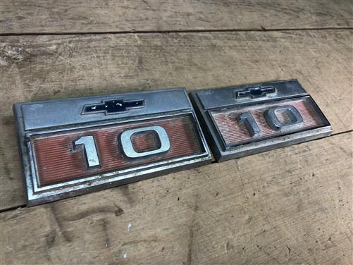 1966 Pair Chevy Chevrolet C10 Truck Chrome Trim Front Fender Badge Emblems,