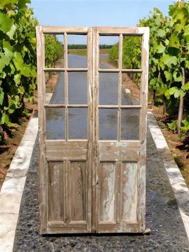 Antique French Double Doors (43x82) 6 Pane Glass European Doors G123