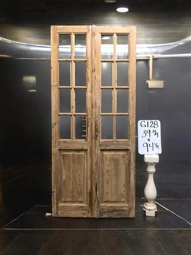 Antique French Double Doors (39.75x94) 8 Pane Glass Doors, European Doors G128