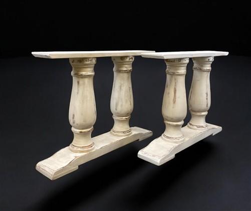 Pair of Wide Dining Table Legs, Solid Wood Table Base, Turned Trestle Table Legs