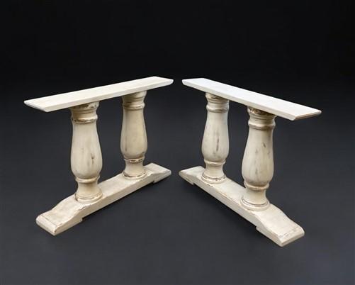 Pair of Wide Dining Table Legs, Solid Wood Table Base, Turned Trestle Table Legs