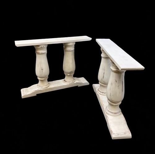 Pair of Wide Dining Table Legs, Solid Wood Table Base, Turned Trestle Table Legs