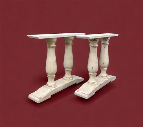 Pair of Narrow Dining Table Legs, Solid Wood Table Base, Turned Trestle Legs