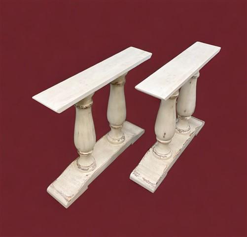 Pair of Narrow Dining Table Legs, Solid Wood Table Base, Turned Trestle Legs