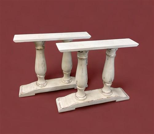 Pair of Narrow Dining Table Legs, Solid Wood Table Base, Turned Trestle Legs