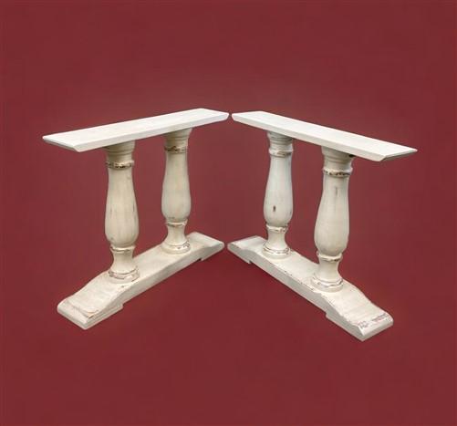 Pair of Narrow Dining Table Legs, Solid Wood Table Base, Turned Trestle Legs