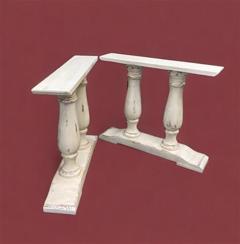 Pair of Narrow Dining Table Legs, Solid Wood Table Base, Turned Trestle Legs