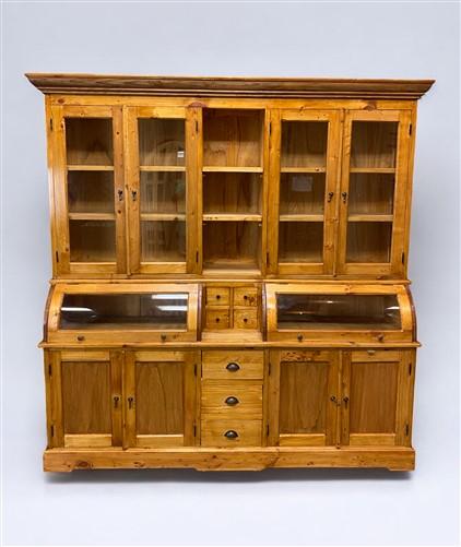 Curved Kitchen Hutch Cabinet, Kitchen Storage, Pine Wood Pantry Cupboard, C