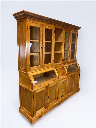 Curved Kitchen Hutch Cabinet, Kitchen Storage, Pine Wood Pantry Cupboard, C