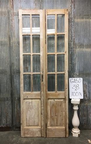 Antique French Double Doors (38x100) 8 Pane Glass Doors, European Doors G150