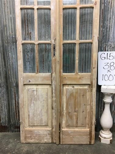 Antique French Double Doors (38x100) 8 Pane Glass Doors, European Doors G150