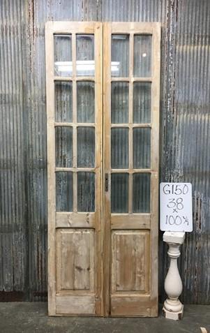 Antique French Double Doors (38x100) 8 Pane Glass Doors, European Doors G150