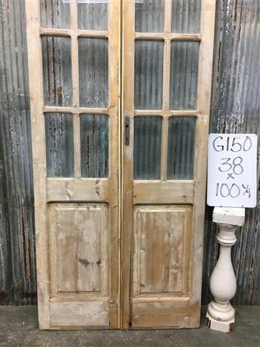 Antique French Double Doors (38x100) 8 Pane Glass Doors, European Doors G150