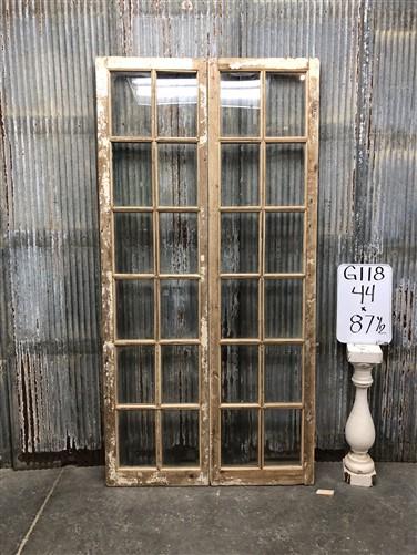 Antique French Double Doors (44x87.5) 12 Pane Glass Doors, European Doors G118