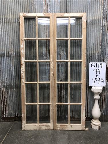 Antique French Double Doors (44x79) 10 Pane Glass Doors, European Doors G119