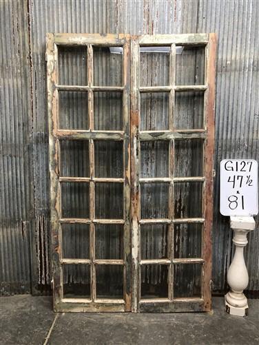 Antique French Double Doors (47.5x81) 12 Pane Glass Doors, European Doors G127