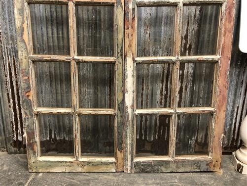 Antique French Double Doors (47.5x81) 12 Pane Glass Doors, European Doors G127