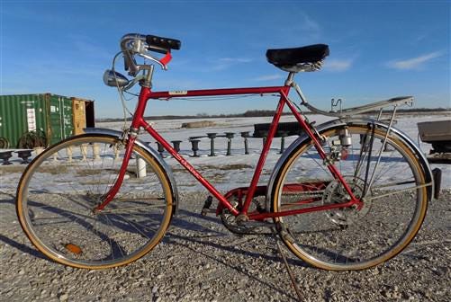 1975 Chicago Schwinn Collegiate Bicycle, Mens Red Bike, Serial# CL522168