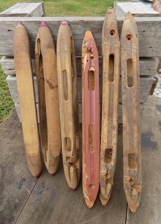 6 Wooden Weaving Loom Boat Shuttles, Metal Tip, Vintage Textile Mill Loom Part a