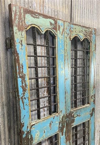 Vintage Indian Garden Gates, Carved Teak Metal Doors, Architectural Salvage A109