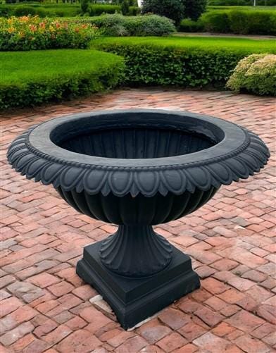 30" Tall Cast Iron Fluted Urn, Flower Pot Planter, Garden Patio Yard Art A6