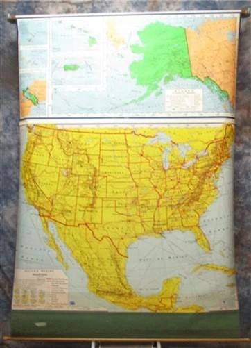 1967 AJ Nystrom 50 States Map, United States Canvas Large Map, Wall Art Vintage