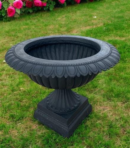 30" Tall Cast Iron Fluted Urn, Flower Pot Planter, Garden Patio Yard Art A4