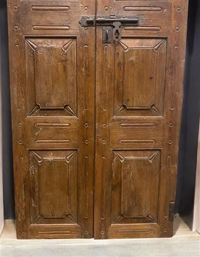 Vintage Indian Garden Gates, Carved Teak Metal Doors, Architectural Salvage A108