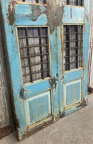 Vintage Indian Garden Gates, Carved Teak Metal Doors, Architectural Salvage A109