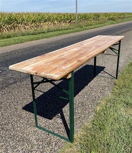 Vintage German Beer Garden Table, Portable Industrial Wood Table, Dining, C93