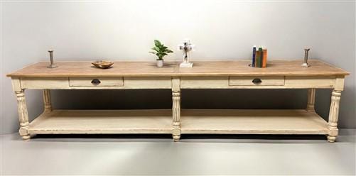 12' Antiqued Kitchen Island with Drawers, Store Counter Display Harvest Table