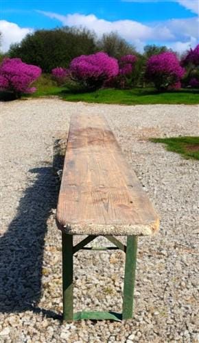 Stained Vintage German Beer Garden Bench Portable Industrial Wood Bench Seat B42