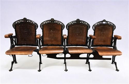 4 Wood Iron Folding Theater Seats, Auditorium Seats, Entryway Bench, D14